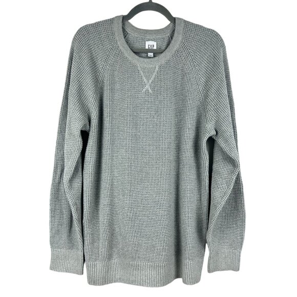 Gap Textured Raglan Long Sleeve Sweater Mens Large Heather Gray Knit Crew Neck - Picture 6 of 6